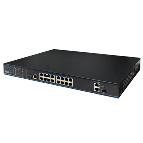 16 портів 10/100 Мбіт/с PoE+ 2 порти Gigabit RJ-45 (1 порт комбінований SFP) UTP3218TS-PSB 16 портів 10/100 Мбіт/с PoE+ 2 порти Gigabit RJ-45 (1 порт комбінований SFP) UTP3218TS-PSB
