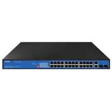 Комутатор 28 портів не керований EW-S1928CG-AP-AT POE для мережевих рішень з 24 PoE портами, адаптером та робочою температурою від -20º до +55º