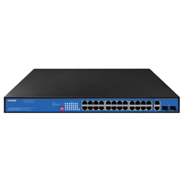 Коммутатор 28 портов неуправляемый EW-S1928CG-AP-AT PoE для сетевой инфраструктуры с мощностью PoE 400 Вт, поддержка 24 порта RJ45 и 2 SFP Коммутатор 28 портов неуправляемый EW-S1928CG-AP-AT PoE для сетевой инфраструктуры с мощностью PoE 400 Вт, поддержка 24 порта RJ45 и 2 SFP