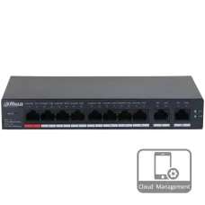 Комутатор 8 портів DH-CS4010-8ET-110 PoE для відеоспостереження з підтримкою IEEE802.3bt, бюджетом 110 Вт, 2x uplink 1000M, температура -10º - +55ºC