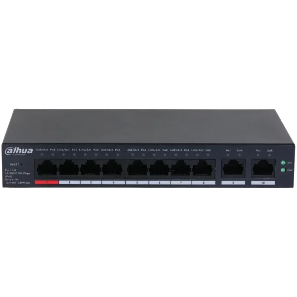 Комутатор 8 портів керований DH-CS4010-8GT-110 PoE для організації мережі з підтримкою PoE і керування доступом, робоча температура -10º - +55ºC Комутатор 8 портів керований DH-CS4010-8GT-110 PoE для організації мережі з підтримкою PoE і керування доступом, робоча температура -10º - +55ºC