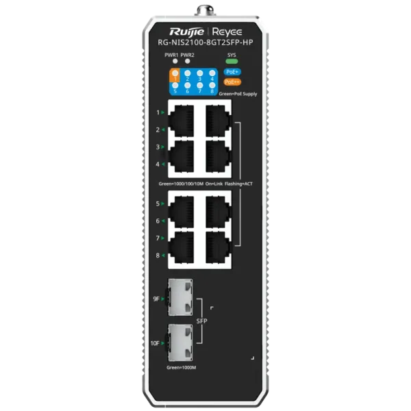 Комутатор 10 портів керований Ruijie Reyee RG-NIS2100-8GT2SFP-HP PoE++ Комутатор 10 портів керований Ruijie Reyee RG-NIS2100-8GT2SFP-HP PoE++