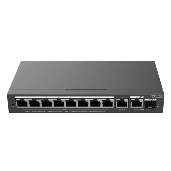 Комутатор 10 портів керований RG-ES210GS-P PoE для організації мережевих підключень з підтримкою PoE та швидкістю до 1000M Комутатор 10 портів керований RG-ES210GS-P PoE для організації мережевих підключень з підтримкою PoE та швидкістю до 1000M