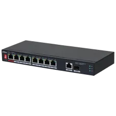 Комутатор 8 портів некерований DH-PFS3110-8ET1GT1GF-96 PoE для відеоспостереження з підтримкою 96 Вт та управління PoE, вхід 48-57 В, температура -10° до +55°