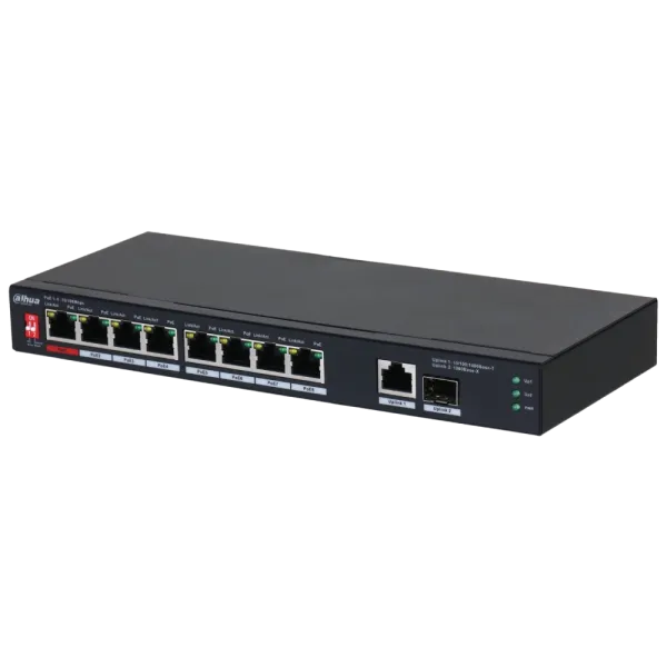Комутатор 8 портів некерований DH-PFS3110-8ET1GT1GF-96 PoE для відеоспостереження з підтримкою 96 Вт та управління PoE, вхід 48-57 В, температура -10° до +55° Комутатор 8 портів некерований DH-PFS3110-8ET1GT1GF-96 PoE для відеоспостереження з підтримкою 96 Вт та управління PoE, вхід 48-57 В, температура -10° до +55°
