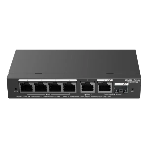 Комутатор 6 портів керований Ruijie RG-ES206GS-P PoE Комутатор 6 портів керований Ruijie RG-ES206GS-P PoE