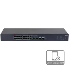 Комутатор 16 портів керований DH-CS4218-16ET-190 PoE для організації мережі з підтримкою живлення PoE, 190 Вт, 16x RJ45, 2x combo RJ45/SFP