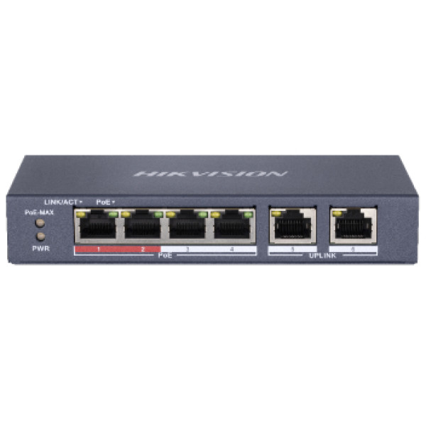 Комутатор 4 порти некерований Hikvision DS-3E0106P-E/M POE Комутатор 4 порти некерований Hikvision DS-3E0106P-E/M POE