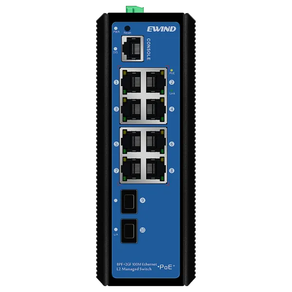 Комутатор 10 портів керований EW-PIS2710M-8FE для управління PoE мережами, 8x10/100M, 2x1000M SFP, IP40, для промислових умов експлуатації Комутатор 10 портів керований EW-PIS2710M-8FE для управління PoE мережами, 8x10/100M, 2x1000M SFP, IP40, для промислових умов експлуатації