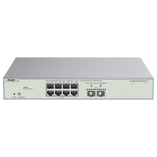 Комутатор 10 портів керований Ruijie RG-NBS3300-8MG2XS-P PoE Комутатор 10 портів керований Ruijie RG-NBS3300-8MG2XS-P PoE