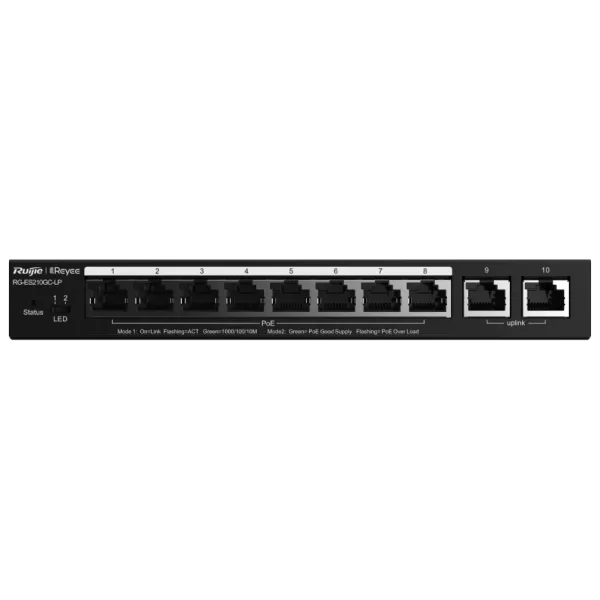 Комутатор 10 портів керований Ruijie Reyee RG-ES210GC-LP PoE Комутатор 10 портів керований Ruijie Reyee RG-ES210GC-LP PoE