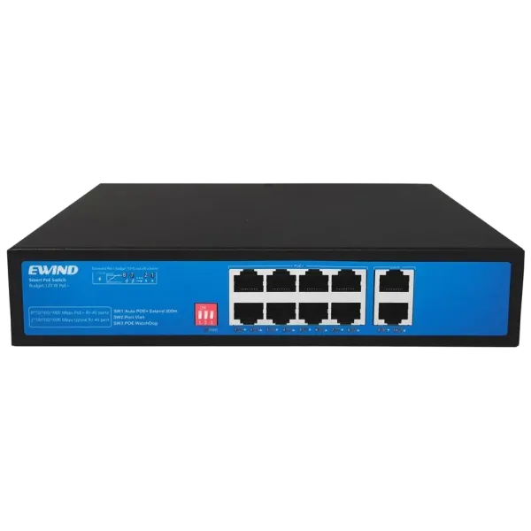 Коммутатор 10 портов неуправляемый EW-S1910G-AP PoE 120 Вт для подключения устройств с поддержкой PoE, AI Watchdog, монтаж на стену, диапазон до 300 метров Коммутатор 10 портов неуправляемый EW-S1910G-AP PoE 120 Вт для подключения устройств с поддержкой PoE, AI Watchdog, монтаж на стену, диапазон до 300 метров
