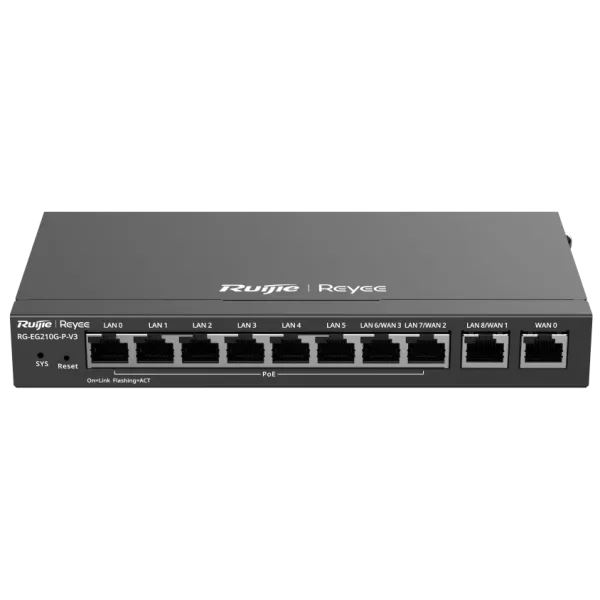 Маршрутизатор RG-EG210G-P-V3 для офісів з 9 фіксованими портами RJ45 та PoE 802.3af/at, зріст комутації 600 Мбіт/с для стабільного з'єднання Маршрутизатор RG-EG210G-P-V3 для офісів з 9 фіксованими портами RJ45 та PoE 802.3af/at, зріст комутації 600 Мбіт/с для стабільного з'єднання