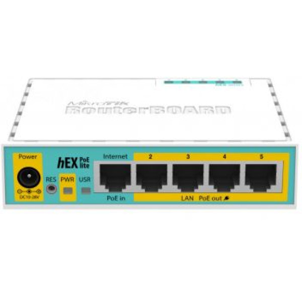 Маршрутизатор 5-портовый MikroTik hEX PoE lite (RB750UPr2) для построения сети с RouterOS L4, CPU 650 МГц, PoE-IN, температурный диапазон от -40º до +70ºC Маршрутизатор 5-портовый MikroTik hEX PoE lite (RB750UPr2) для построения сети с RouterOS L4, CPU 650 МГц, PoE-IN, температурный диапазон от -40º до +70ºC