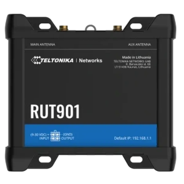 Маршрутизатор промышленный сотовый Teltonika RUT901 для удаленного мониторинга с 4G LTE, Wi-Fi, WAN/LAN портами и поддержкой MQTT/Azure MQTT Маршрутизатор промышленный сотовый Teltonika RUT901 для удаленного мониторинга с 4G LTE, Wi-Fi, WAN/LAN портами и поддержкой MQTT/Azure MQTT