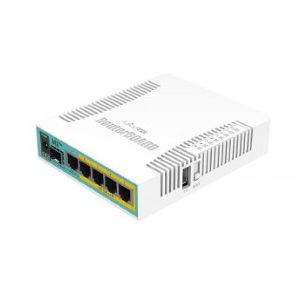 Маршрутизатор 5-портовый PoE MikroTik hEX PoE (RB960PGS) с RouterOS для организации сети, CPU 800 МГц, RAM 128 Мб, 1x RJ45 и 4x RJ45 с PoE, USB, DC 12-57В Маршрутизатор 5-портовый PoE MikroTik hEX PoE (RB960PGS) с RouterOS для организации сети, CPU 800 МГц, RAM 128 Мб, 1x RJ45 и 4x RJ45 с PoE, USB, DC 12-57В