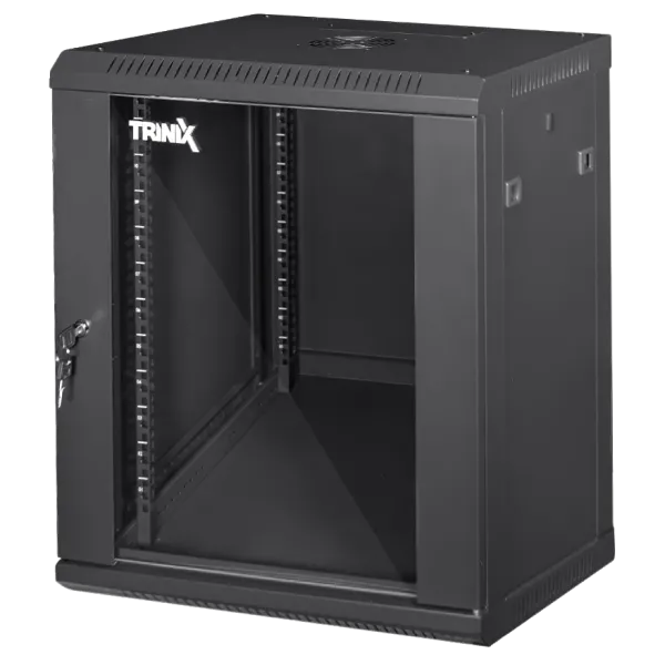 Коммутационный шкаф 12U Trinix TRX-12U для прокладки кабелей с доступом сверху, снизу и сзади, габариты 600x450x637 мм, максимальная нагрузка 55 кг
