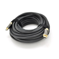 Кабель VEGGIEG HX-20 HDMI-HDMI 2K * 4K, 20.0m, v2,0, OD-9.5mm, круглий, обплетення, Black, коннектор Black-Gold, Box