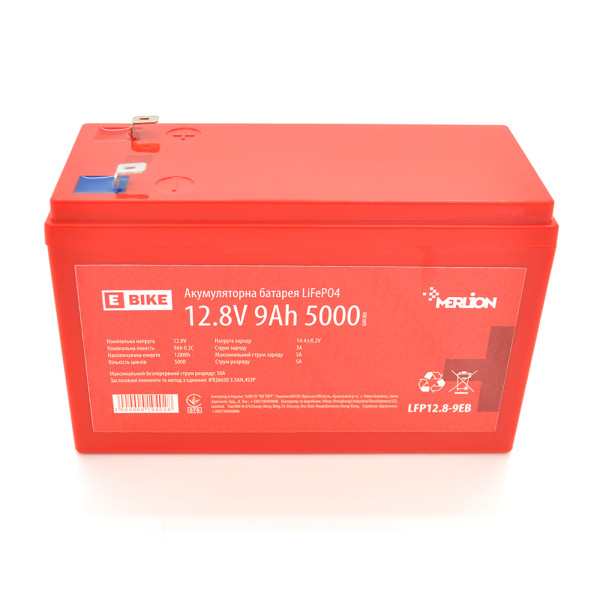 Литий-железо-фосфатный аккумулятор 12.8V 9AH Merlion LiFePO4 для электротранспорта, 5000 циклов, BMS-10A, размеры 151x65x100, надежный источник энергии Литий-железо-фосфатный аккумулятор 12.8V 9AH Merlion LiFePO4 для электротранспорта, 5000 циклов, BMS-10A, размеры 151x65x100, надежный источник энергии