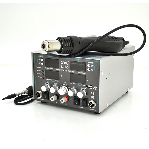 Паяльная станция BAKKU BA-8305D цифровая индикация, фен, паяльник, БЖ DC 0-30В, 5A (340*278*208) 5,1 кг Паяльная станция BAKKU BA-8305D цифровая индикация, фен, паяльник, БЖ DC 0-30В, 5A (340*278*208) 5,1 кг