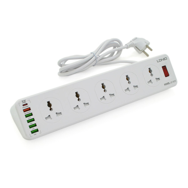 Сетевой фильтр LDNIO SC10610, 10 розеток + 5 USB + Type-C, 2 м, сечение 3х0,75 мм, белый, коробка Сетевой фильтр LDNIO SC10610, 10 розеток + 5 USB + Type-C, 2 м, сечение 3х0,75 мм, белый, коробка