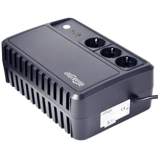 Джерело безперебійного живлення EnerGenie EG-UPS-3SDT600-01 600ВA апроксимована синусоїда Джерело безперебійного живлення EnerGenie EG-UPS-3SDT600-01 600ВA апроксимована синусоїда
