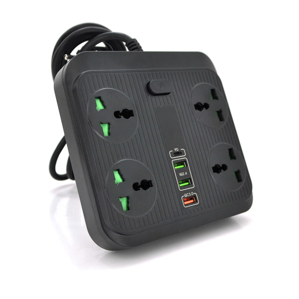 Мережевий фільтр TB-Т18 4 розетки + 2 USB + PD для зарядки пристроїв 2 м, потужність 3000W, чорний, захист від дітей та перегріву Мережевий фільтр TB-Т18 4 розетки + 2 USB + PD для зарядки пристроїв 2 м, потужність 3000W, чорний, захист від дітей та перегріву