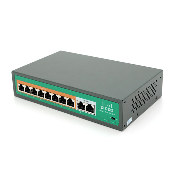 Комутатор POE SICSO Q30 48V 8xPOE 100Мбіт + 2xEthernet UP-Link 100Мбіт для відеоспостереження, посилення сигналу до 250м, металевий корпус, вбудований БП Комутатор POE SICSO Q30 48V 8xPOE 100Мбіт + 2xEthernet UP-Link 100Мбіт для відеоспостереження, посилення сигналу до 250м, металевий корпус, вбудований БП