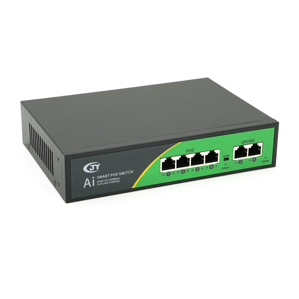 POE комутатор JY-1006B для відеоспостереження та мережі 4 PoE 10/100 + 2 RJ45 10/100 з блоком живлення 52V 1.38A POE комутатор JY-1006B для відеоспостереження та мережі 4 PoE 10/100 + 2 RJ45 10/100 з блоком живлення 52V 1.38A