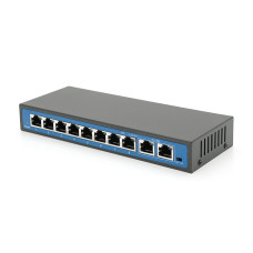 Коммутатор POE 48V с 8 портами POE 100Мбит + 2 порта Ethernet (UP-Link) 100Мбит, корпус – металл, черный, БП в комплекте, Q18