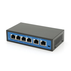 Коммутатор POE 48V с 4 портами POE 100Мбит + 2 порта Ethernet (UP-Link) 100Мбит, корпус - металл, Black, БП в комплекте, Q18