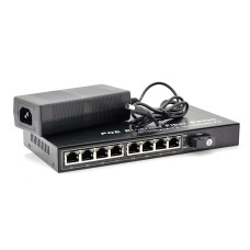 Коммутатор POE с встроенным SFP (B) 48V-57V, 8 портов PoE + 1 порт Ethernet FX 155 Мбит/с (UP-Link) SC/FC/ST 1550nm, 802.3af, черный, БП в комплекте