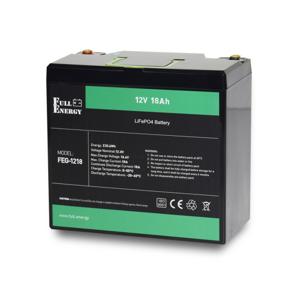 Акумулятор LiFePO4 12В 18А·год Full Energy FEG-1218 для ДБЖ, охоронної сигналізації та автономних систем живлення Акумулятор LiFePO4 12В 18А·год Full Energy FEG-1218 для ДБЖ, охоронної сигналізації та автономних систем живлення