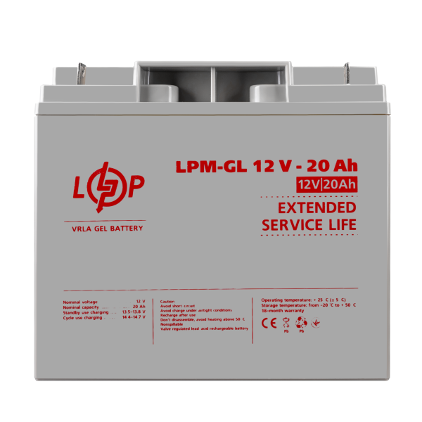 Гелевый аккумулятор 12V 20Ah LPM-GL для систем бесперебойного питания и солнечной электростанции Гелевый аккумулятор 12V 20Ah LPM-GL для систем бесперебойного питания и солнечной электростанции