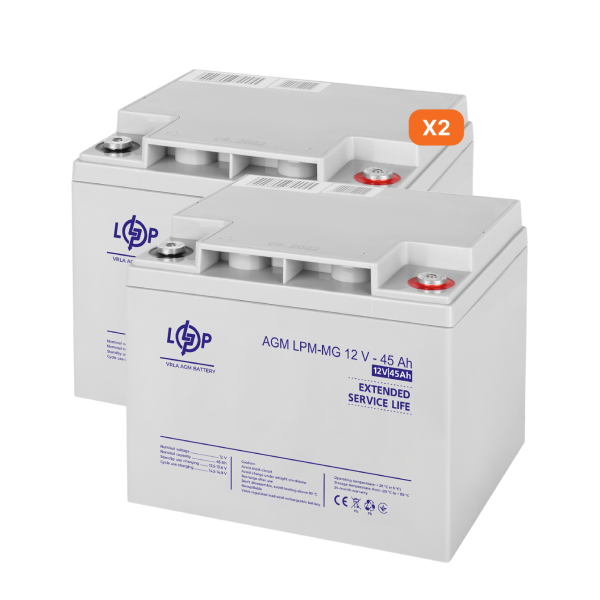 Комплект з двох акумуляторних мультигелевих батарей для ДБЖ 12V 90Ah (45Ah + 45Ah) 1080Wh Комплект з двох акумуляторних мультигелевих батарей для ДБЖ 12V 90Ah (45Ah + 45Ah) 1080Wh