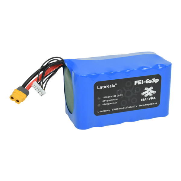 Акумулятор Li-Ion FEi-6S3P 12000 мА·год 22.2 В 120 А 21700 XT60 для FPV-дрона Акумулятор Li-Ion FEi-6S3P 12000 мА·год 22.2 В 120 А 21700 XT60 для FPV-дрона