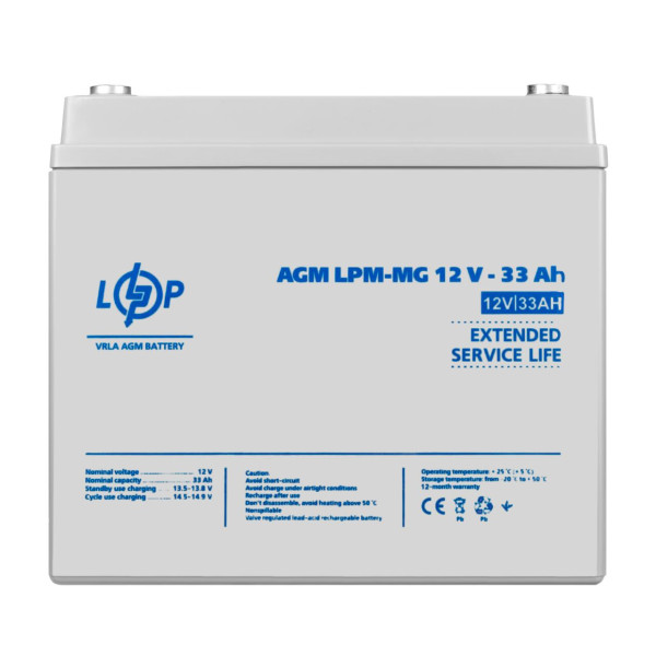 Уцінений мультигелевий акумулятор LogicPower LPM-MG 12 В 33 А·год, 04.2025 — OCLP42546 Уцінений мультигелевий акумулятор LogicPower LPM-MG 12 В 33 А·год, 04.2025 — OCLP42546