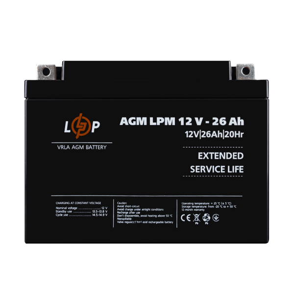 AGM акумулятор LogicPower 12 В 26 А·год, клеми T3 для ДБЖ AGM акумулятор LogicPower 12 В 26 А·год, клеми T3 для ДБЖ