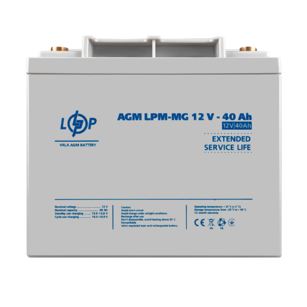 Акумулятор AGM мультигелевий LPM-MG 12V 40Ah для систем безперебійного живлення та відеонагляду, універсальне джерело живлення з тривалим терміном служби Акумулятор AGM мультигелевий LPM-MG 12V 40Ah для систем безперебійного живлення та відеонагляду, універсальне джерело живлення з тривалим терміном служби
