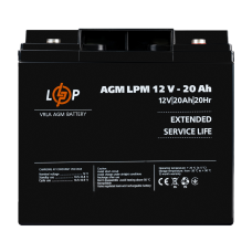 Акумулятор AGM LPM 12V-20 Ah під болт М5 для систем безперебійного живлення та енергозберігаючого обладнання