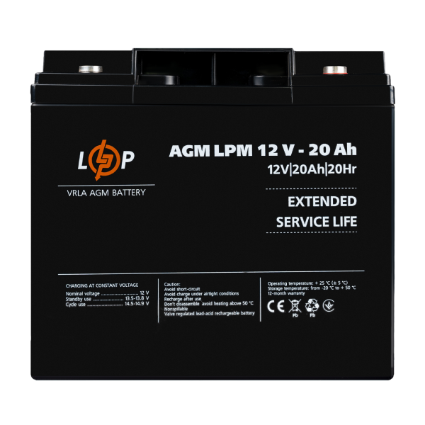 Акумулятор AGM LPM 12V-20 Ah під болт М5 для систем безперебійного живлення та енергозберігаючого обладнання Акумулятор AGM LPM 12V-20 Ah під болт М5 для систем безперебійного живлення та енергозберігаючого обладнання