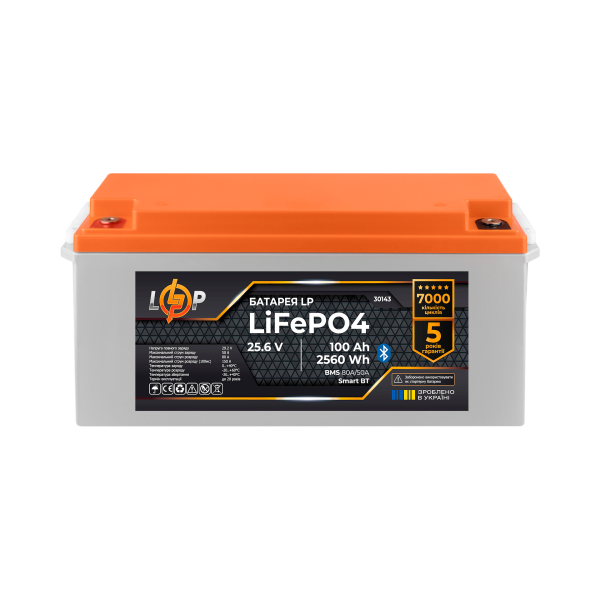 Акумулятор LiFePO4 25,6V 100 Ah (2560Wh) для сонячних електростанцій з BMS 80A/50, Bluetooth, активний баланс, захист від перевантаження, температура Акумулятор LiFePO4 25,6V 100 Ah (2560Wh) для сонячних електростанцій з BMS 80A/50, Bluetooth, активний баланс, захист від перевантаження, температура