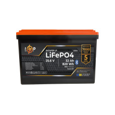 Акумулятор LP LiFePO4 25,6V - 32 Ah (820Wh) (BMS 40А/32A) пластик Smart BT Акумулятор LP LiFePO4 25,6V - 32 Ah (820Wh) (BMS 40А/32A) пластик Smart BT