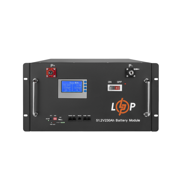 Акумулятор LP LiFePO4 48V (51,2V) - 230 Ah (11776Wh) (Smart BMS 200A) з LCD RM RS485/CAN Акумулятор LP LiFePO4 48V (51,2V) - 230 Ah (11776Wh) (Smart BMS 200A) з LCD RM RS485/CAN