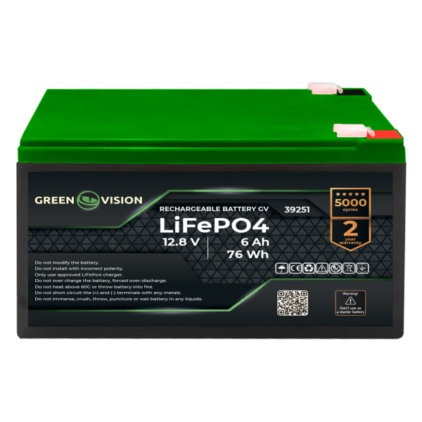Акумулятор LiFePO4 12,8V 6Ah (76Wh) для систем зберігання енергії з високим ККД та тривалим терміном служби Акумулятор LiFePO4 12,8V 6Ah (76Wh) для систем зберігання енергії з високим ККД та тривалим терміном служби