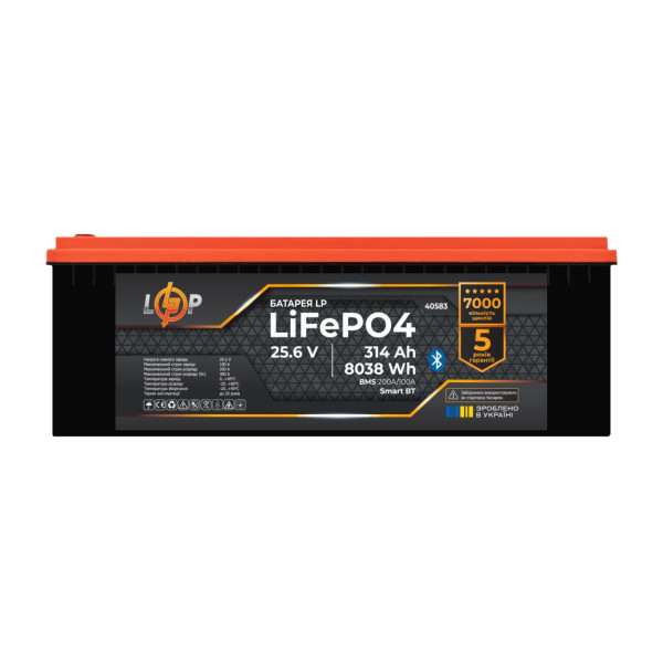 Акумулятор LP LiFePO4 25,6V -314 Ah (8038Wh) (BMS 200A/100А) пластик Smart BT Акумулятор LP LiFePO4 25,6V -314 Ah (8038Wh) (BMS 200A/100А) пластик Smart BT