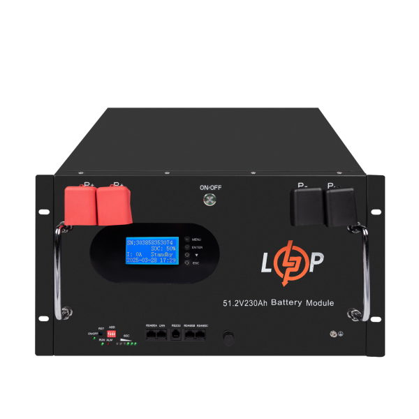 Аккумулятор LiFePO4 51,2V 230 Ah для резервного питания с Smart BMS 200A и LCD RM AB RS485/CAN, надежное решение для стабильного энергоснабжения Аккумулятор LiFePO4 51,2V 230 Ah для резервного питания с Smart BMS 200A и LCD RM AB RS485/CAN, надежное решение для стабильного энергоснабжения