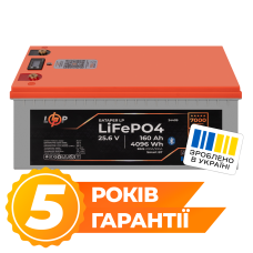 Акумулятор LiFePO4 25,6V 160 Ah (4096Wh) з BMS 200A/100А для систем безперебійного живлення та сонячних електростанцій, пластик LCD Smart BT