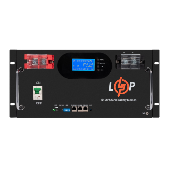 Аккумулятор LiFePO4 51,2V 120 Ah 6000Wh для резервного питания с BMS 100A и LCD RM AB RS485/CAN, быстрая зарядка и долговечность до 15 лет Аккумулятор LiFePO4 51,2V 120 Ah 6000Wh для резервного питания с BMS 100A и LCD RM AB RS485/CAN, быстрая зарядка и долговечность до 15 лет