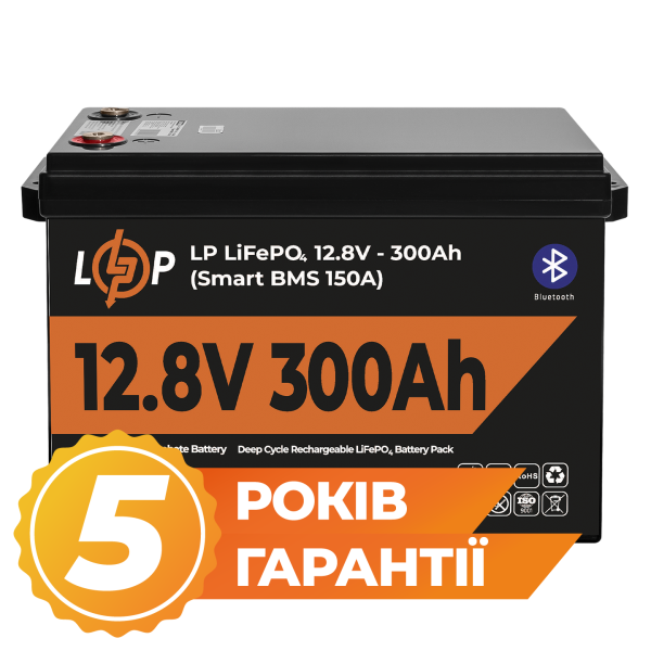 Аккумулятор LiFePO4 12,8V 300 Ah для резервного питания с Smart BMS 200А и Bluetooth, идеален для ИБП и автономных систем